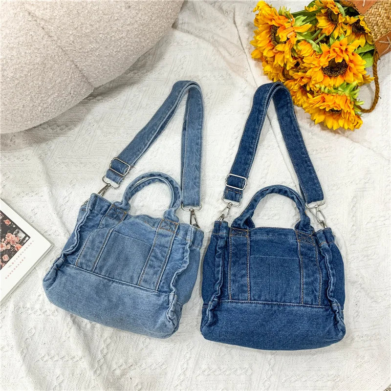 Femlion Light Blue Denim Shoulder Bag Women's Canvas Handbag