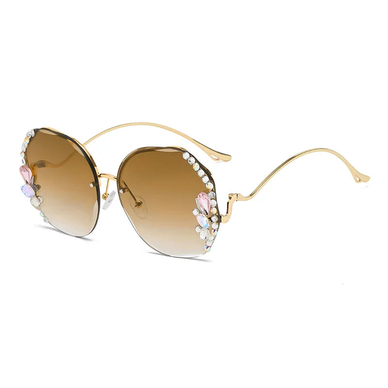 Femlion Diamond Square Oversized Rimless Sunglasses Women's Fashion Brand