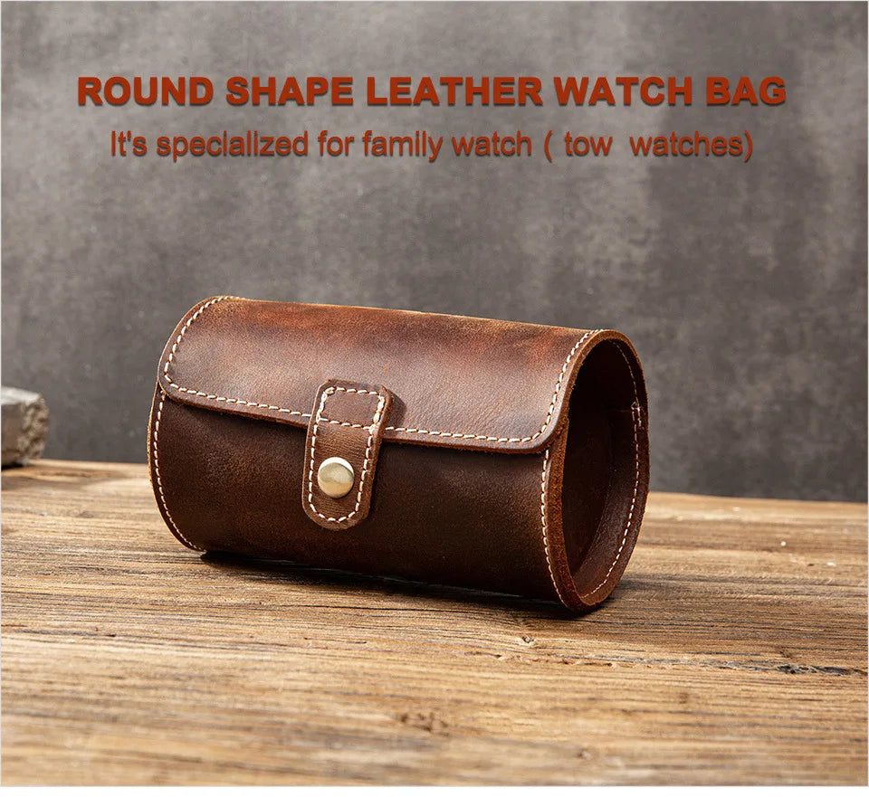 Femlion Leather Watch Case: Compact Round Buckle Storage Box for Couple Watches