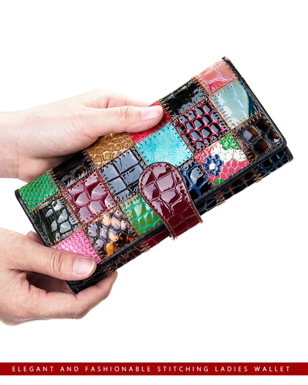 Femlion Leather Patchwork Women's Purse Wallet for Phone and Cards