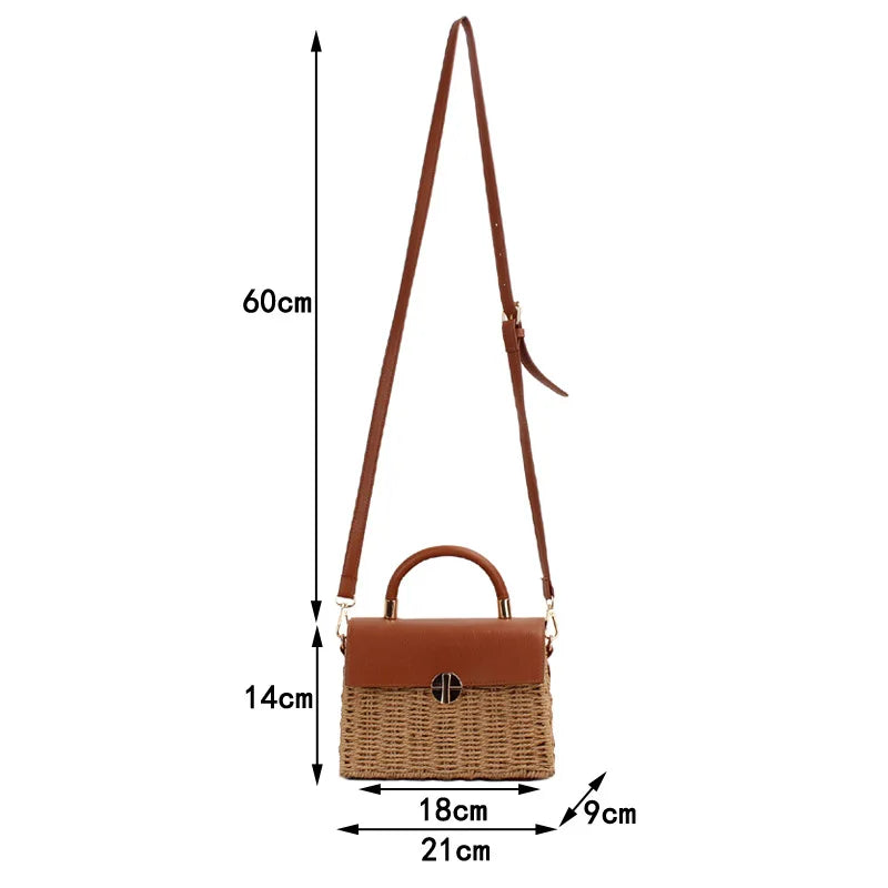 Femlion Straw Woven Messenger Bag with Leather Detailing