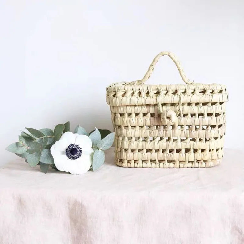 Femlion Corn Husk Straw Bag Square Handbag