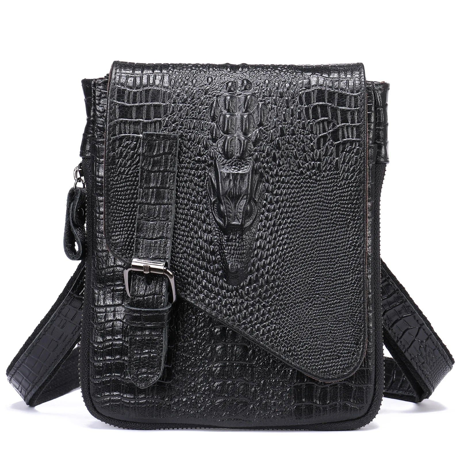 Femlion Men's Leather Alligator Pattern Crossbody Bag