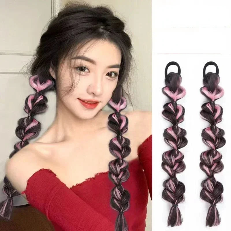 Femlion Synthetic Bubble Twist Ponytail Hair Side Braid Black Lantern Hous Tail