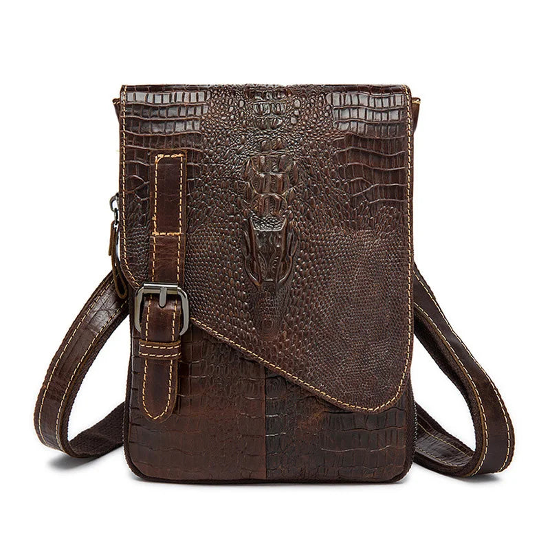 Femlion Men's Leather Alligator Pattern Crossbody Bag