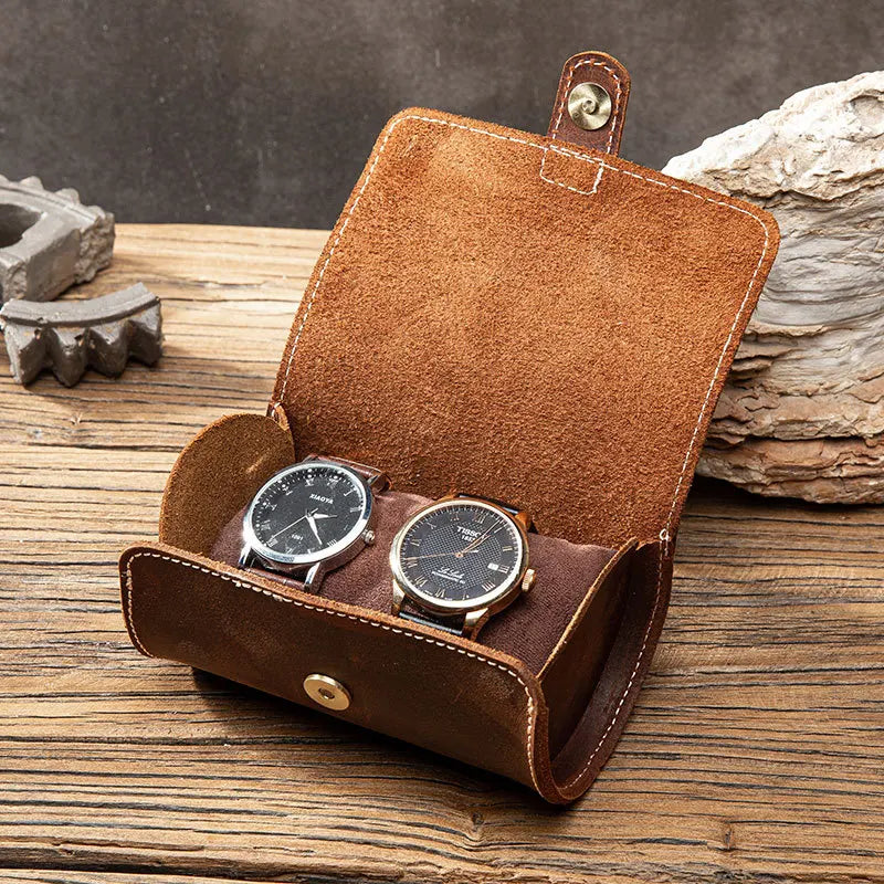 Femlion Leather Watch Case: Compact Round Buckle Storage Box for Couple Watches