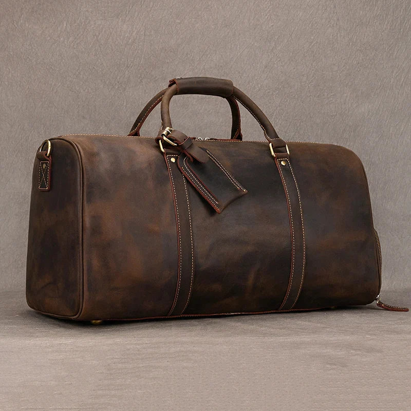 Femlion Men's Vintage Leather Duffle Travel Handbag Business Tote Bag