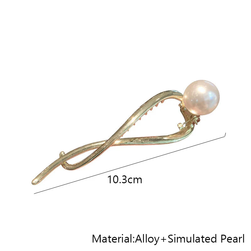 Femlion Geometric Pearl Hair Clip for Women - Elegant Metal Hairpin Barrette Jaw Clip