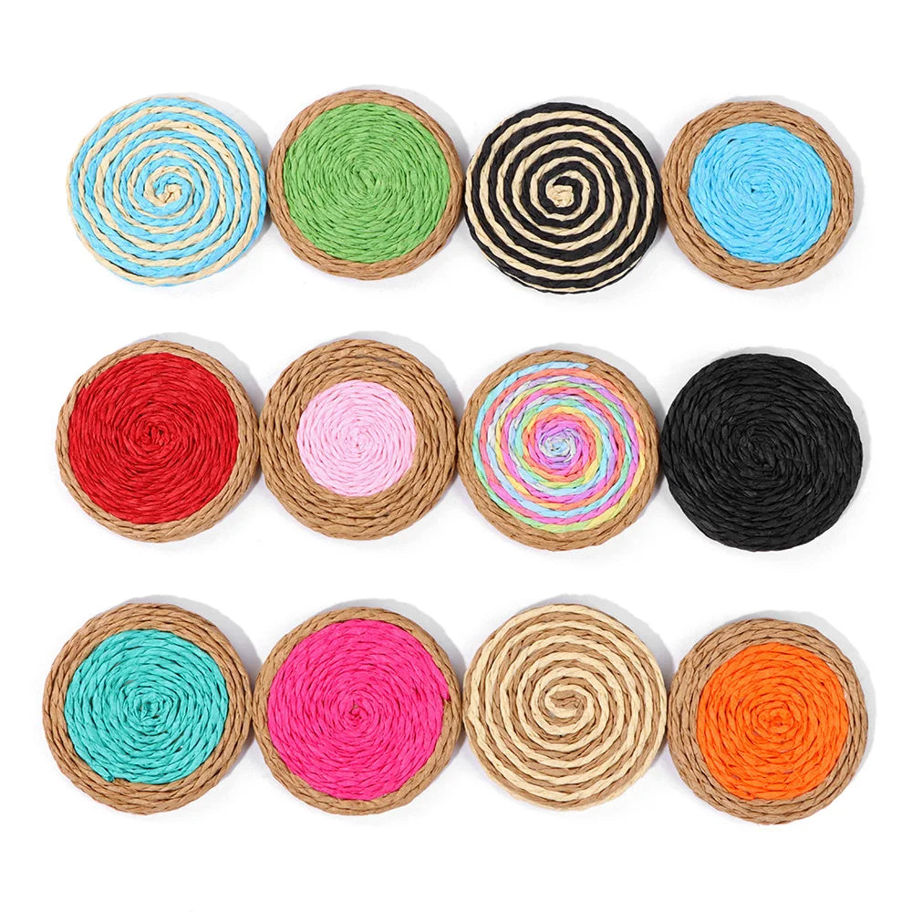 Femlion Round Rattan Woven Pendant Charms for Jewelry Making Earrings Boho Accessorizing