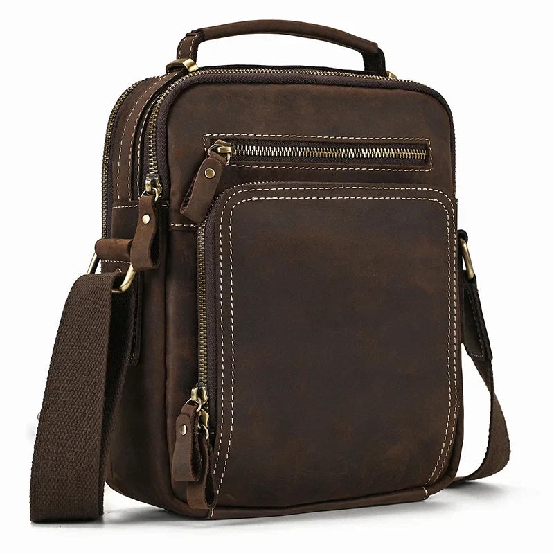 Femlion Retro Leather Men's Shoulder Bag - Business Crossbody Messenger Bag - Multifunctional Men's Bag