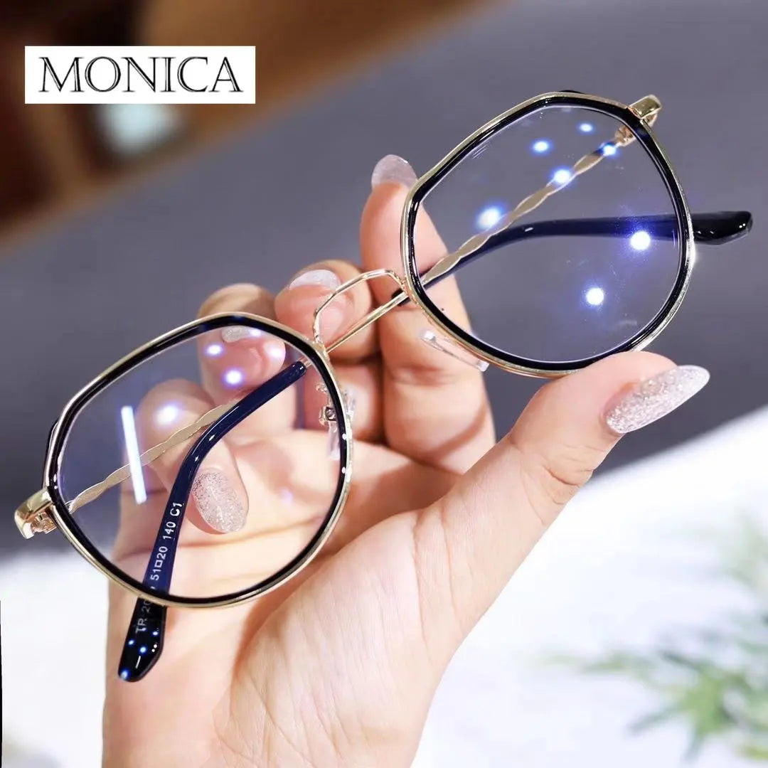 Femlion Retro Polygonal Metal Anti Blue Light Glasses Women - Clear Lens