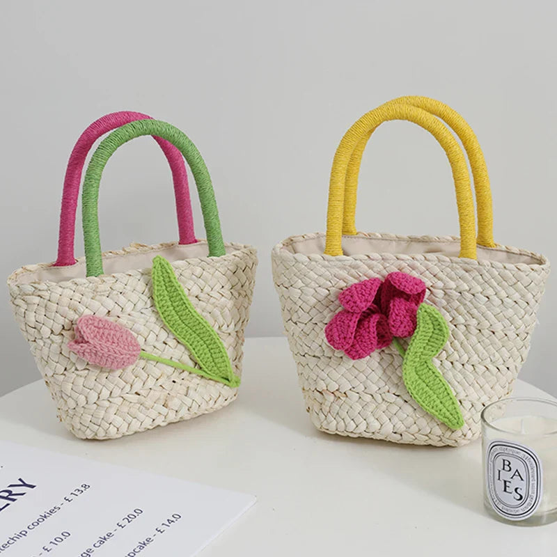 Femlion Tulip Straw Bag: 2022 Hand-Woven Rattan Handbag for Fresh Style