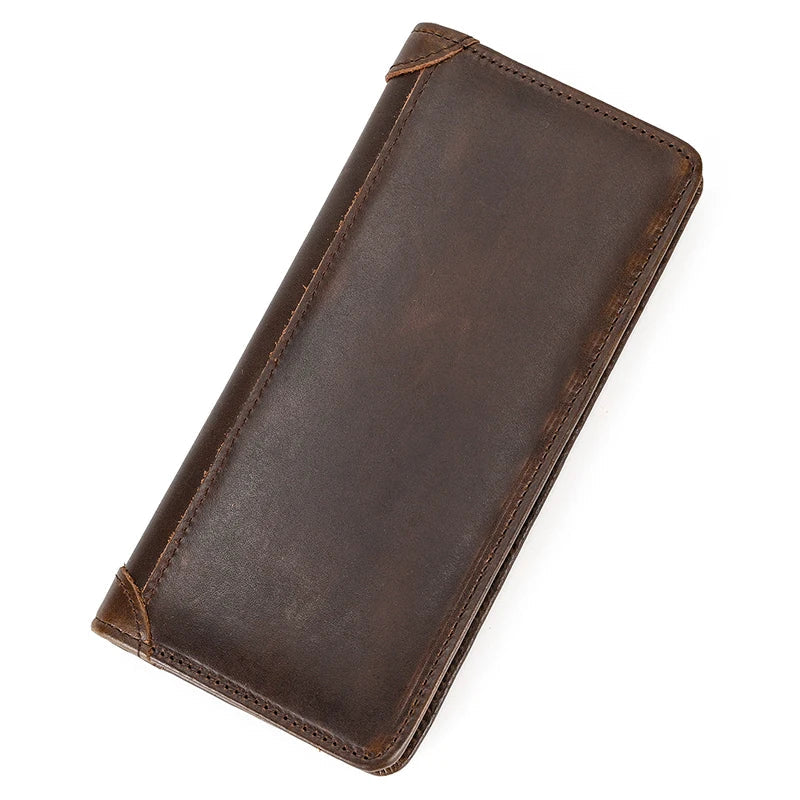 Femlion Leather Long Wallet for Men | Bifold Card Holder Purse in Natural Cow Skin