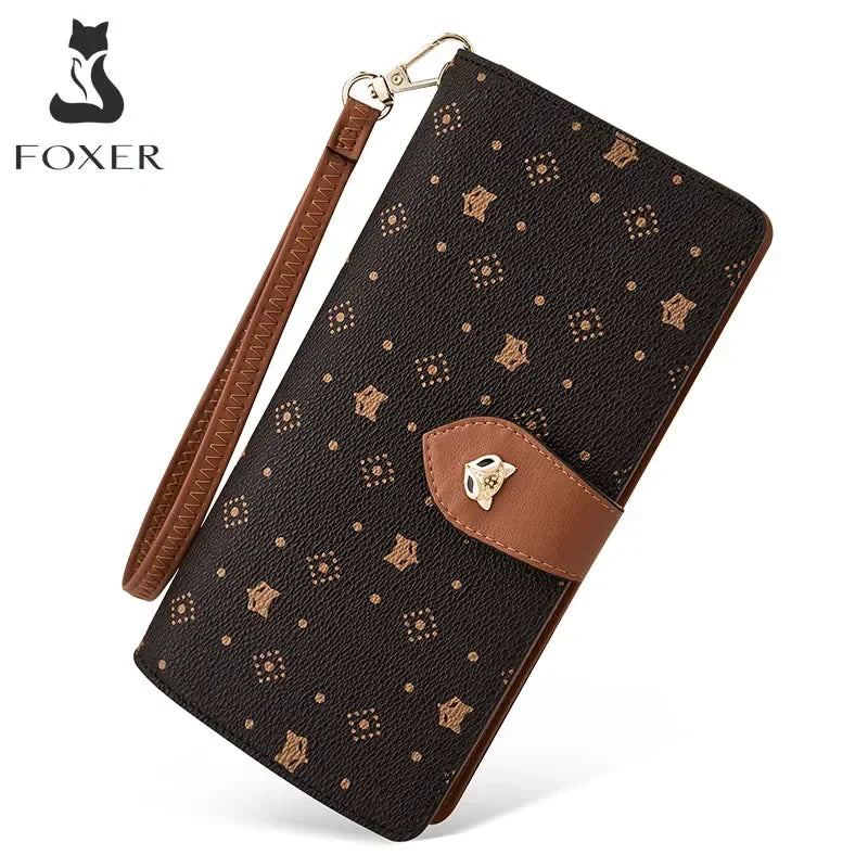 Femlion Monogram PVC Leather Long Wallet with Wriststrap