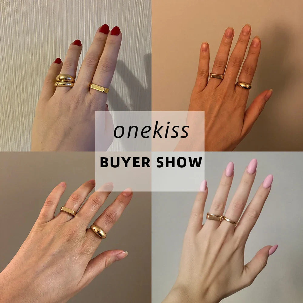 Femlion Geometric Gold Chunky Rings: Trendy Minimalist Circle Stacks for Women