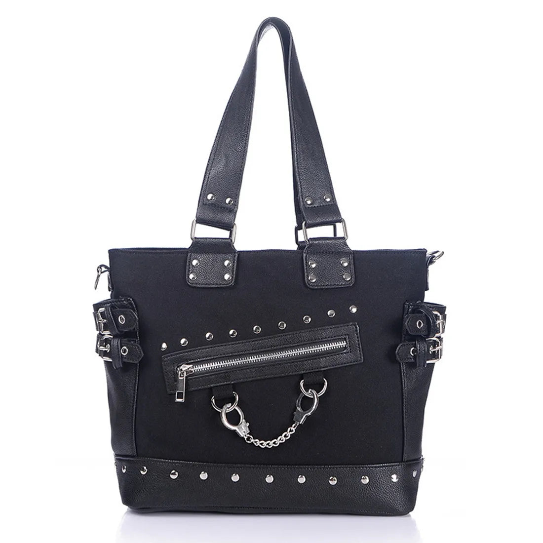 Femlion Gothic Canvas Handcuff Charm Punk Shoulder Bag for Women