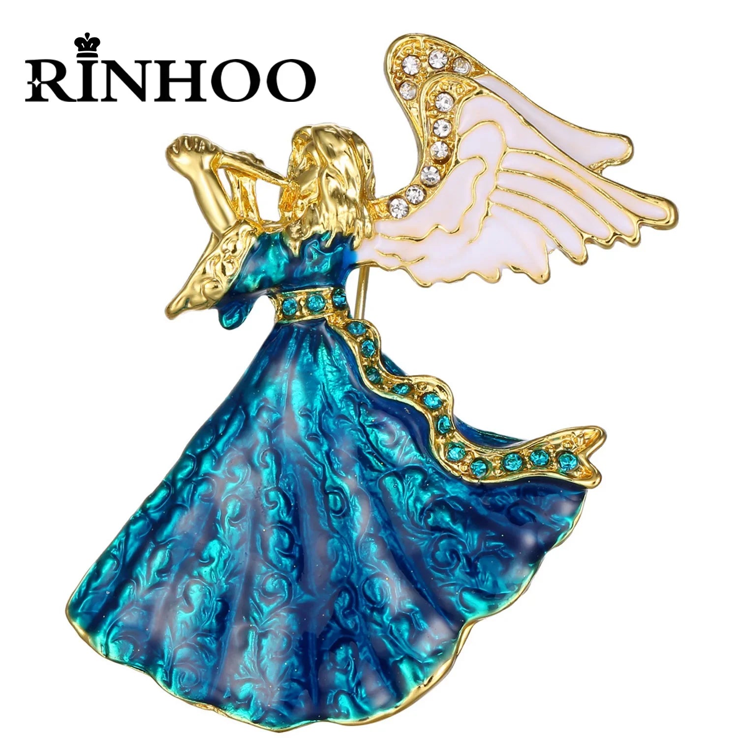 Femlion Angel Wings Fairy Brooch, Vintage Enamel Pin for Women, Christmas Figure Jewelry