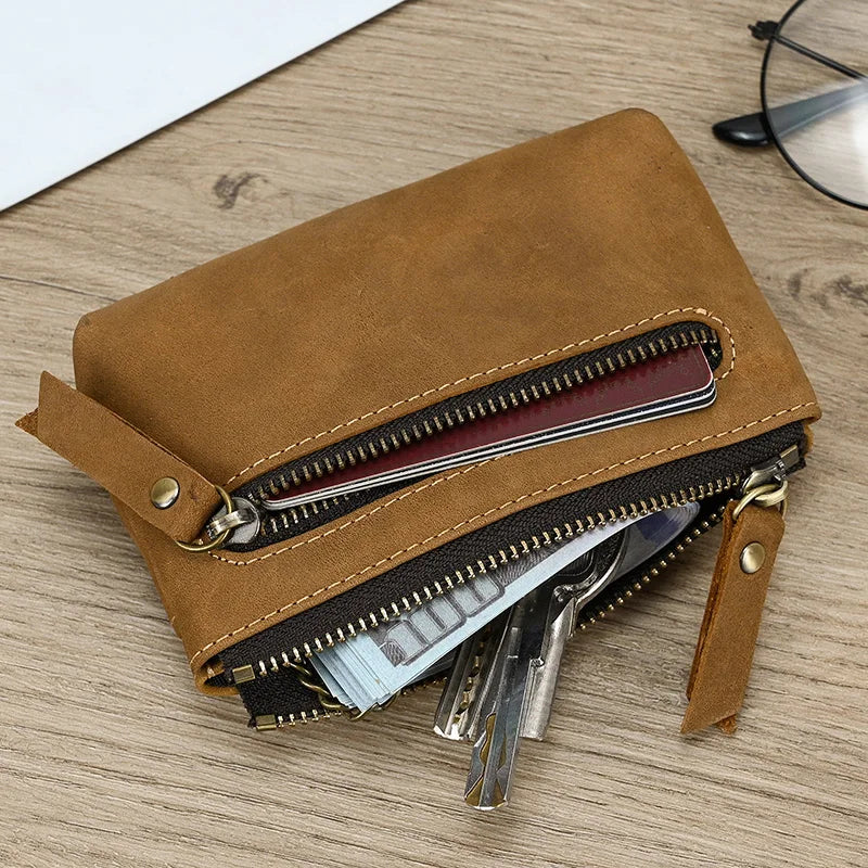 Femlion Genuine Leather Coin Purse Short Luxury Designer Wallet Men Women Fine Zip Small Wallet