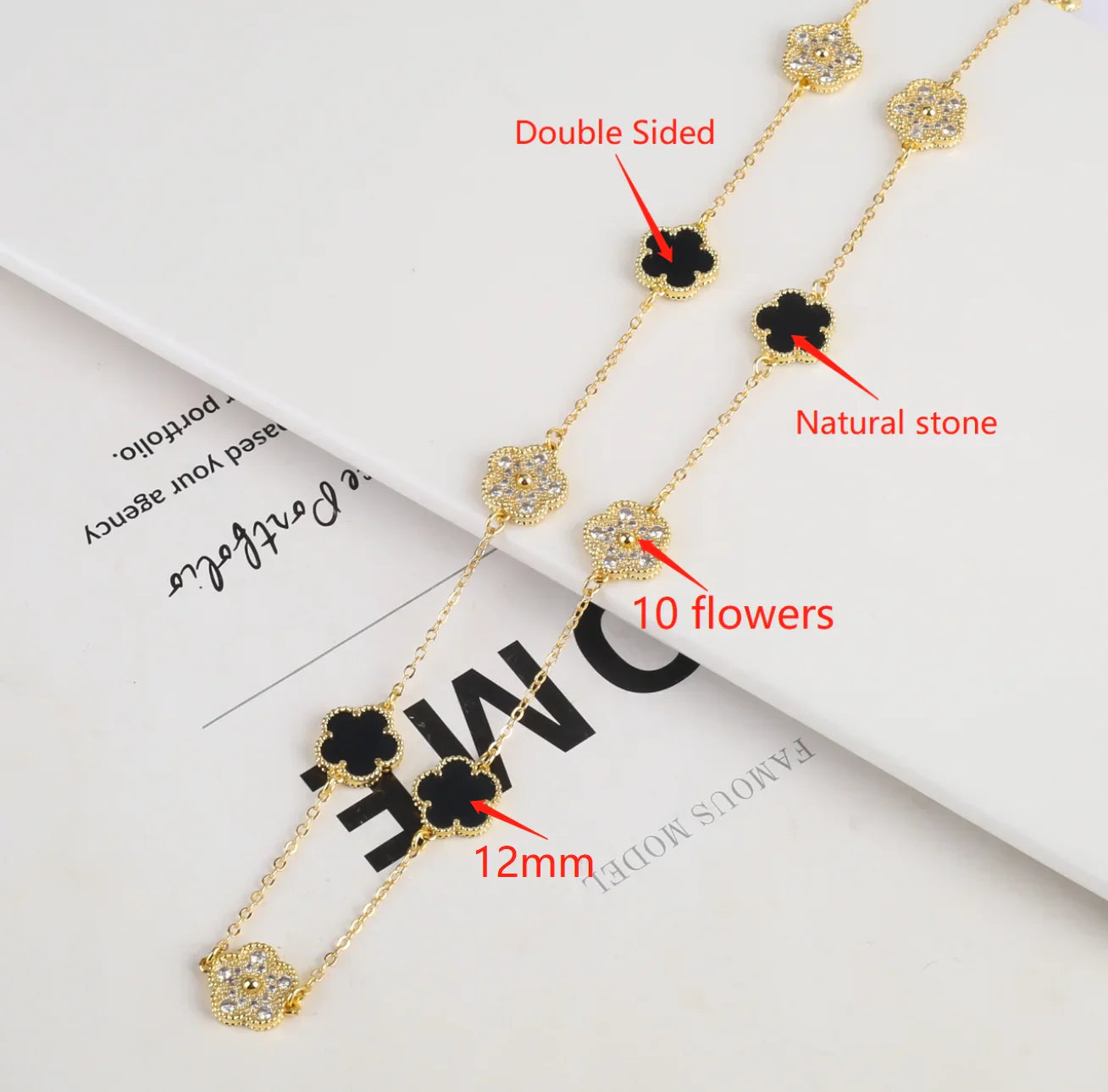 Femlion Flower Diamond Clover Sweater Chain Necklace for Women