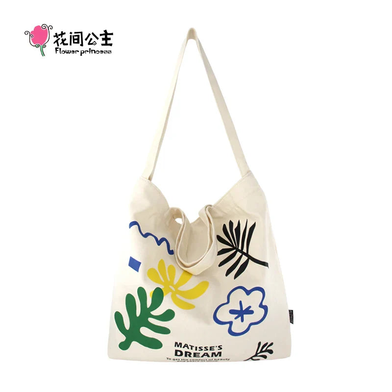 Femlion 2024 Summer Floral Canvas Tote Bag - Trendy, Spacious Shoulder Shopper