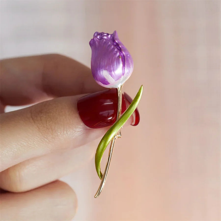 Femlion Tulip Flower Brooch Pin: Elegant Floral Corsage Wedding Jewelry Gift