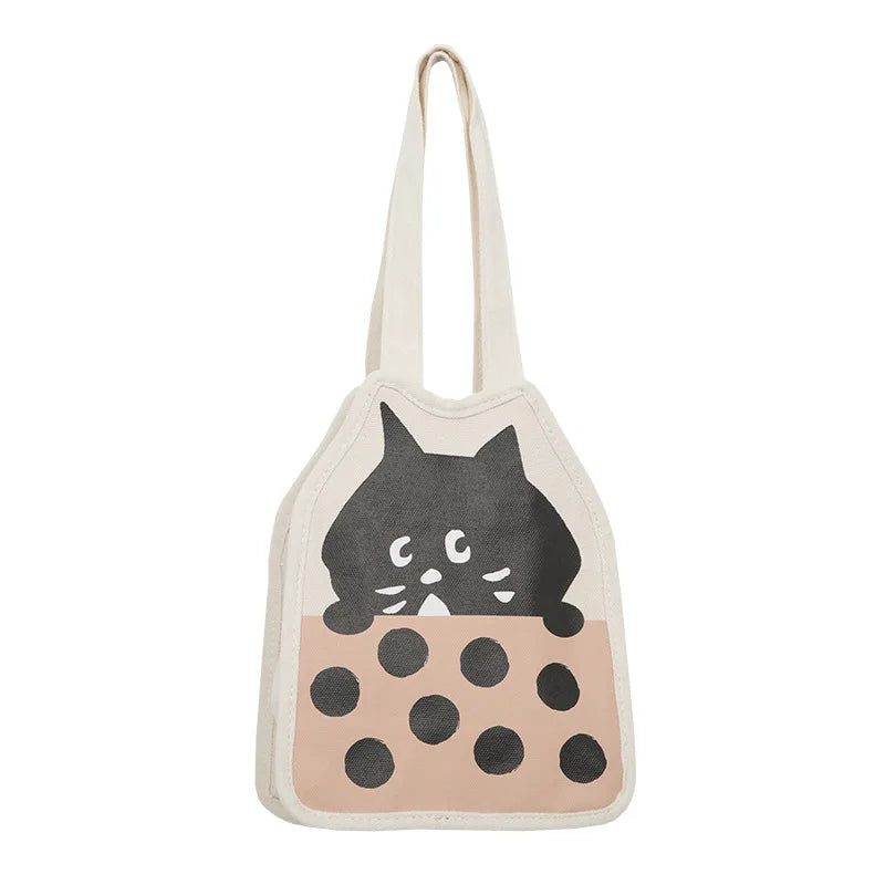 Femlion Black Cat Canvas Tote Bag: Cute Kitten Pattern Handbag for Women and Girls