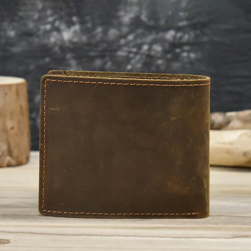 Femlion Vintage Crazy Horse Leather Short Men's Wallet - Retro Fashion Card Holder & Coin Purse