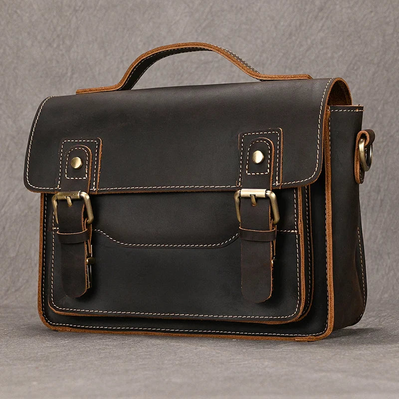 Femlion Leather Crossbody Bag Men's Vintage Sling Crazy Horse Genuine Leather Shoulder Bag