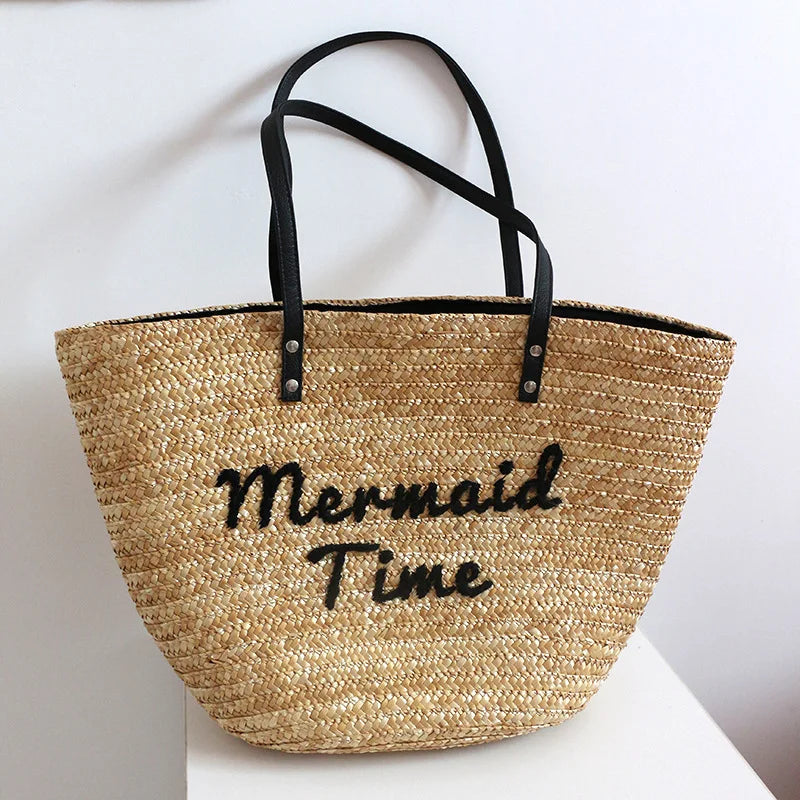 Femlion Wheat Straw Beach Bag - Rural Vacation Style - 2023 Trend