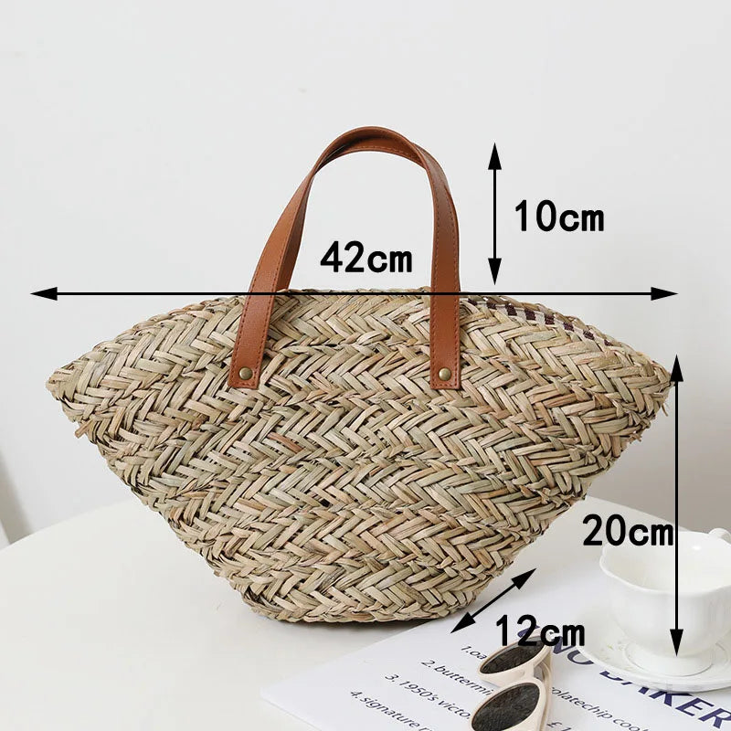 Femlion Handwoven French Straw Bag Beach Holiday Rattan Bag Large Capacity All-Match