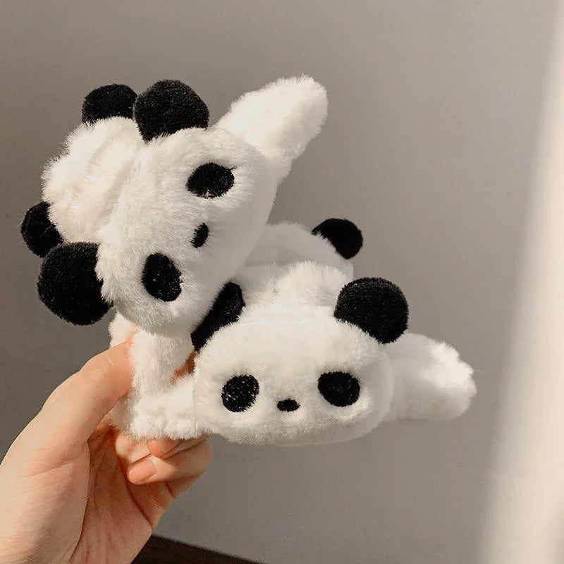 Femlion Plush Panda Hair Clip for Women - Cute Cartoon Hair Accessory