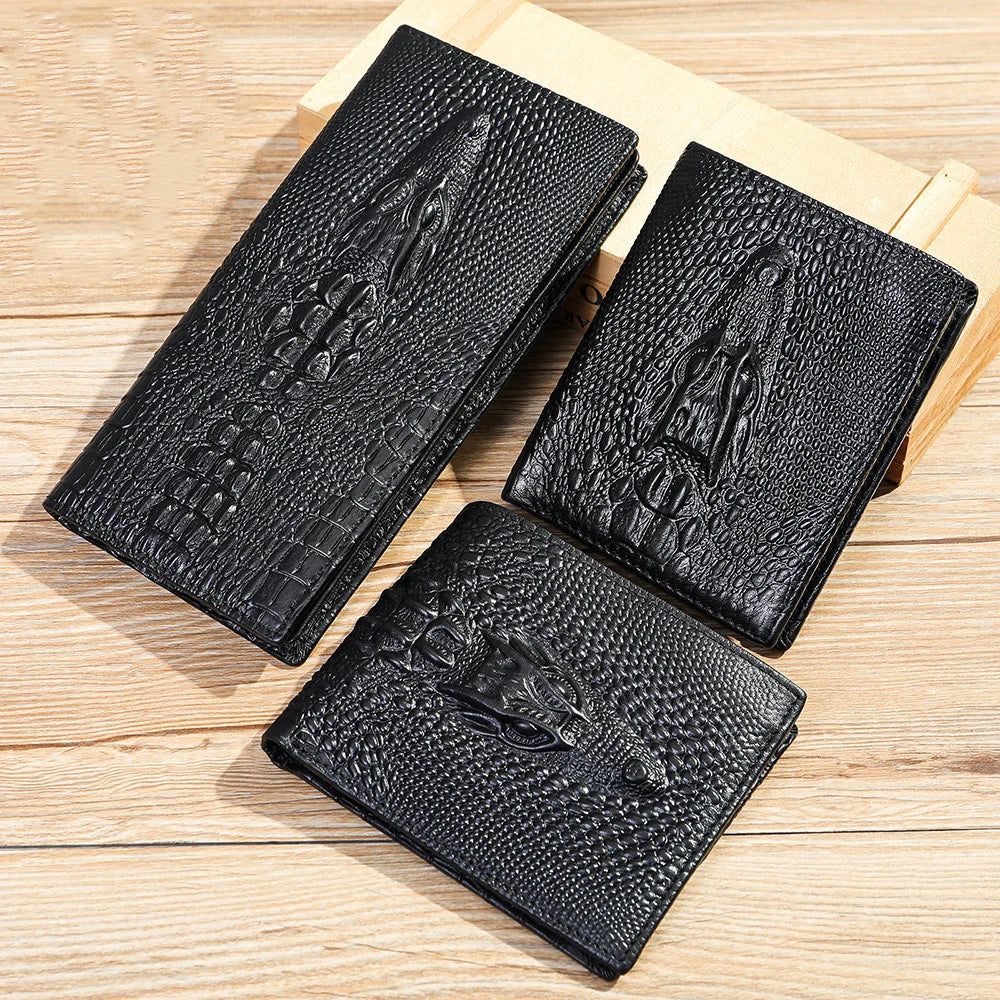 Femlion Alligator Style Leather Long Wallet for Men - Luxury Designer Business Card Wallet