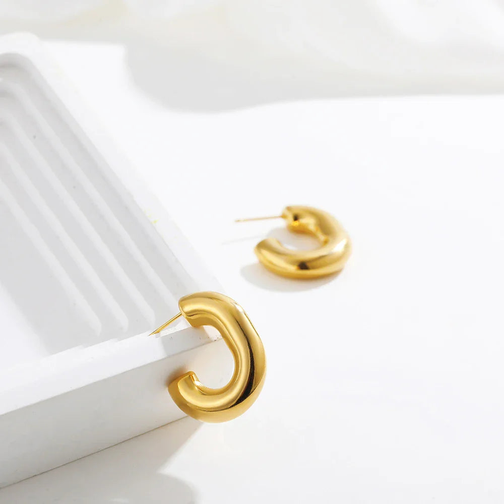 Femlion Gold-Plated Chunky U-Shaped Hoop Earrings for Women