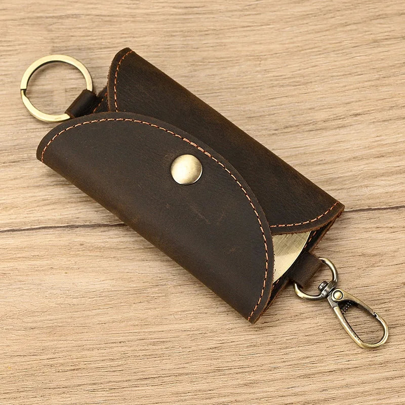 Femlion Leather Key Holder Wallet Case - Solid Color Housekeeper Bag