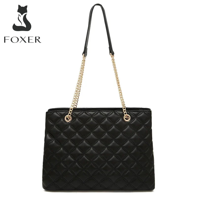 Femlion Chain Shoulder Bag: High Quality PU Leather Plaid Zipper Underarm Bag