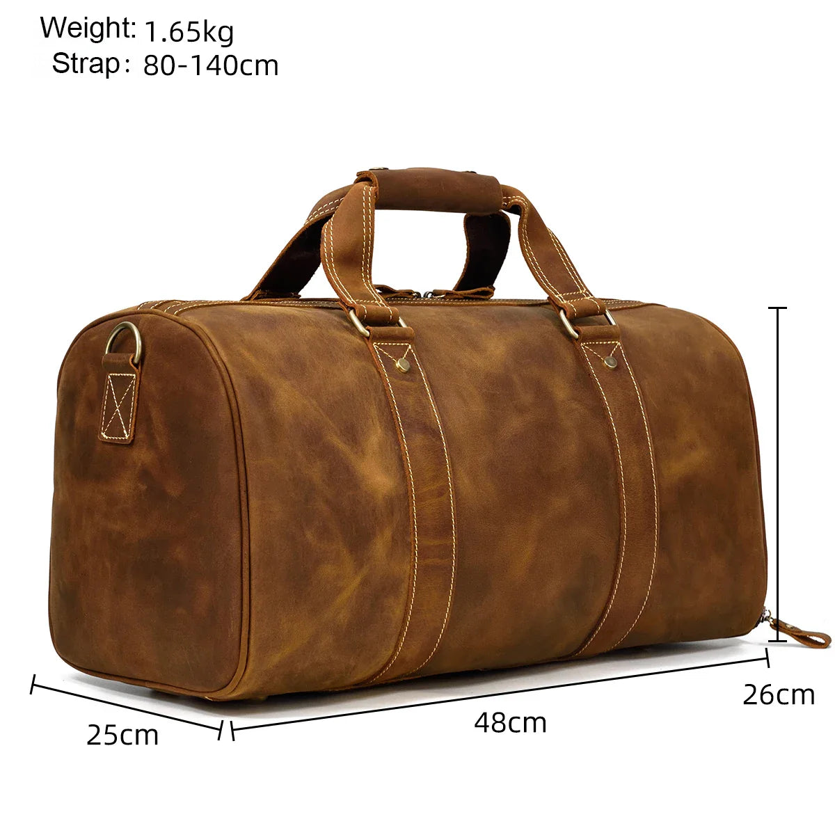 Femlion Genuine Leather Men's Travel Duffle Bag with Shoe Pocket