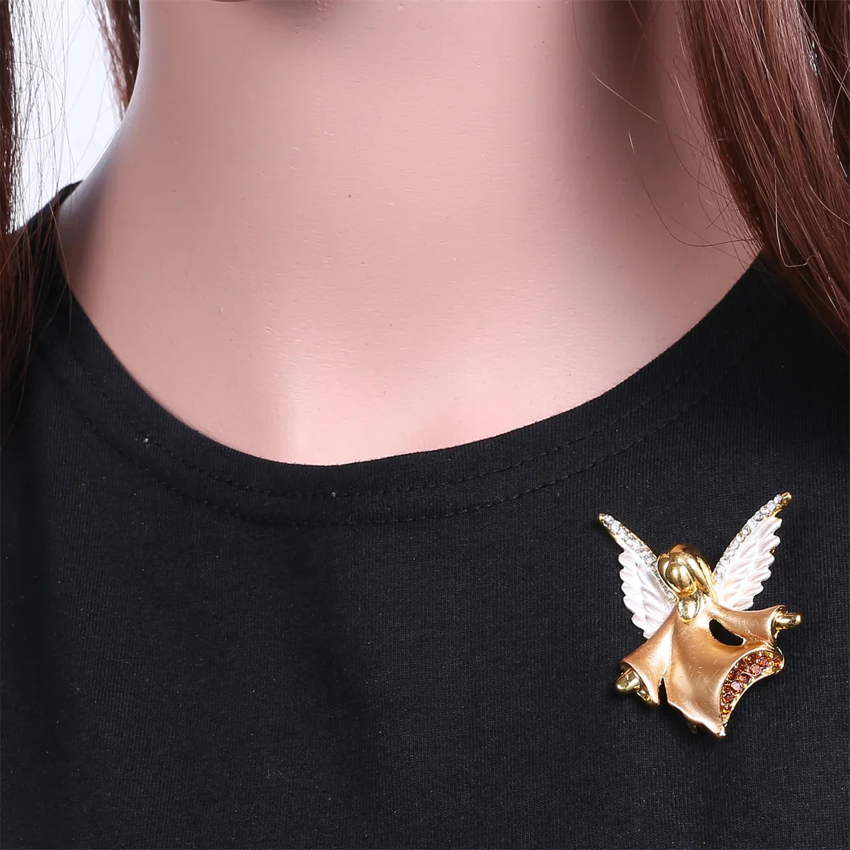 Femlion Angel Wings Fairy Brooch, Vintage Enamel Pin for Women, Christmas Figure Jewelry