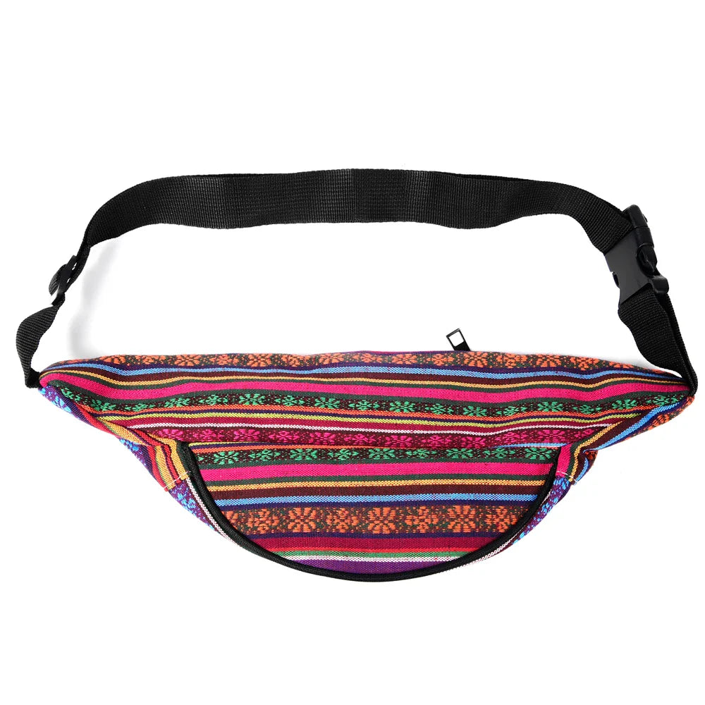 Femlion Bohemian Style Women Waist Bag Vintage Fanny Pack 2 Pockets Phone Pouch