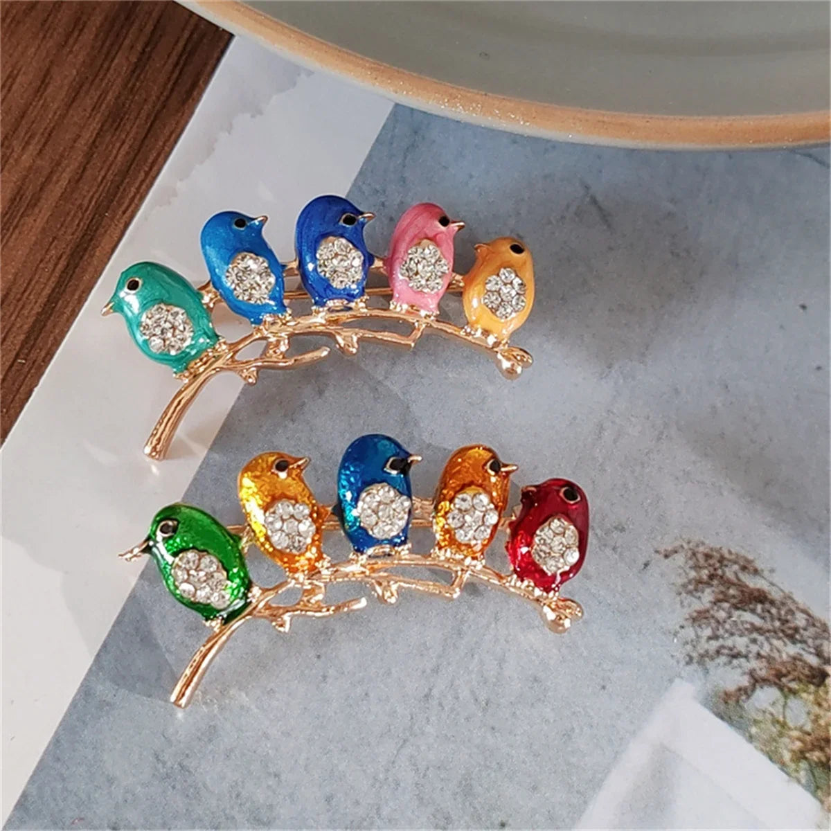 Femlion Colorful Bird Brooches Set With Rhinestones