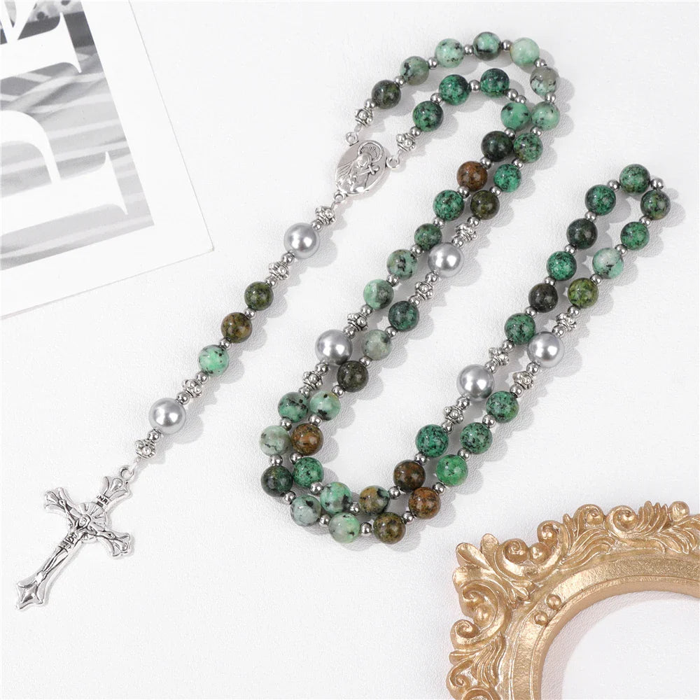 Femlion Turquoise Cross Stone Beads Prayer Bracelet Religious Protection Jewelry