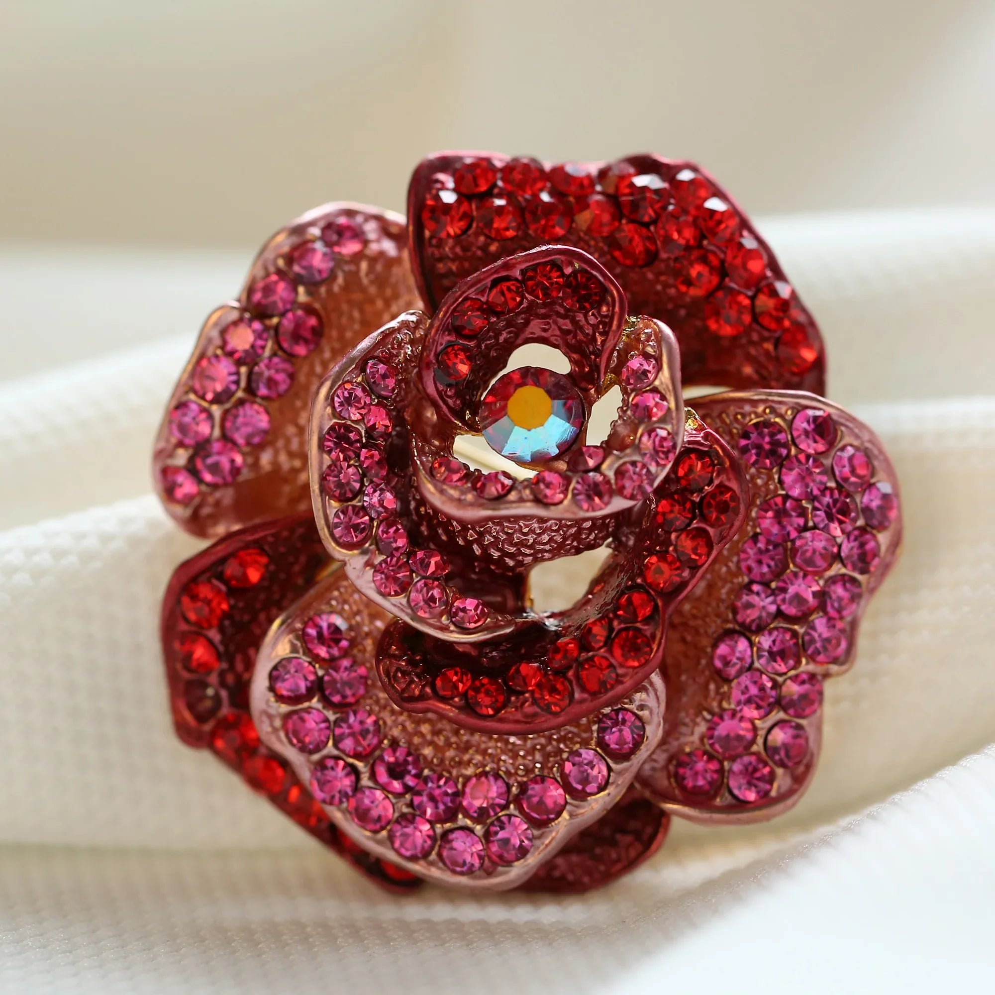 Femlion Elegant Rhinestone Rose Flower Brooch for Women Wedding Bridal Jewelry