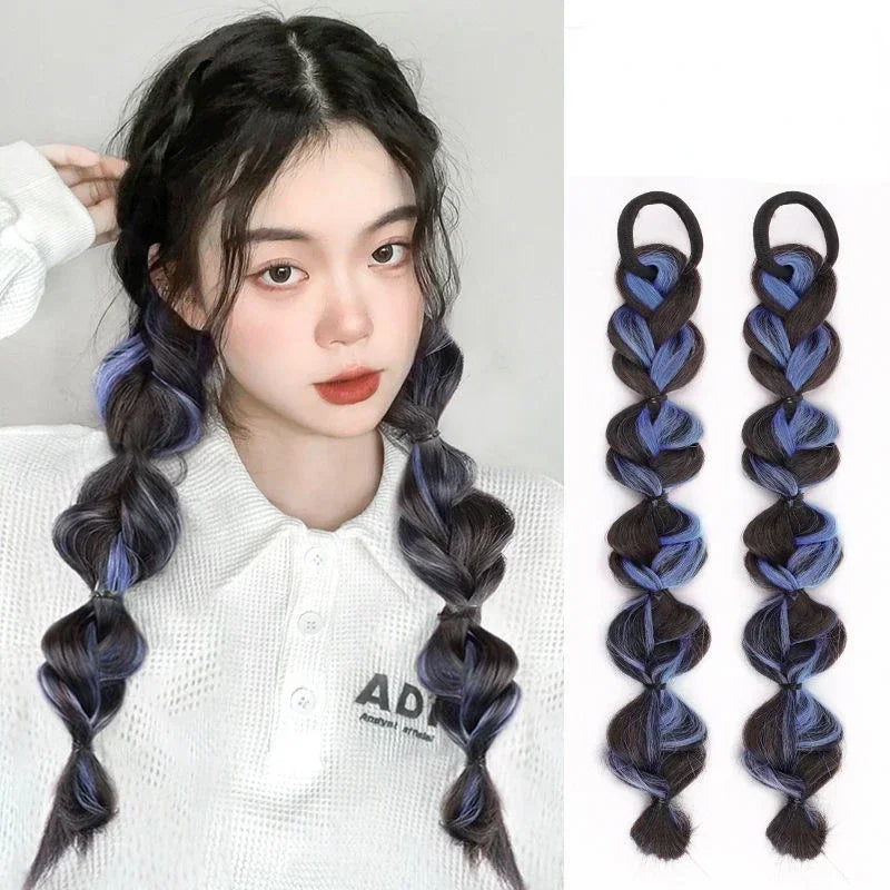 Femlion Synthetic Bubble Twist Ponytail Hair Side Braid Black Lantern Hous Tail