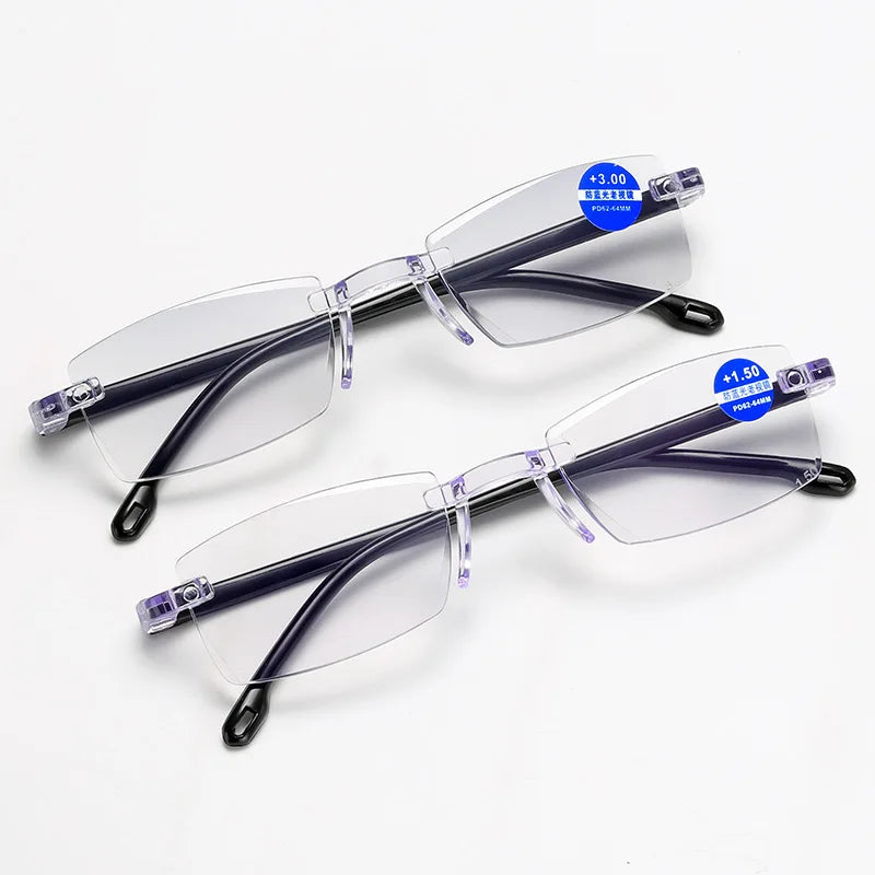 Femlion Retro Bifocal Reading Glasses Anti-blue Light Men Women Rimless Eyewear