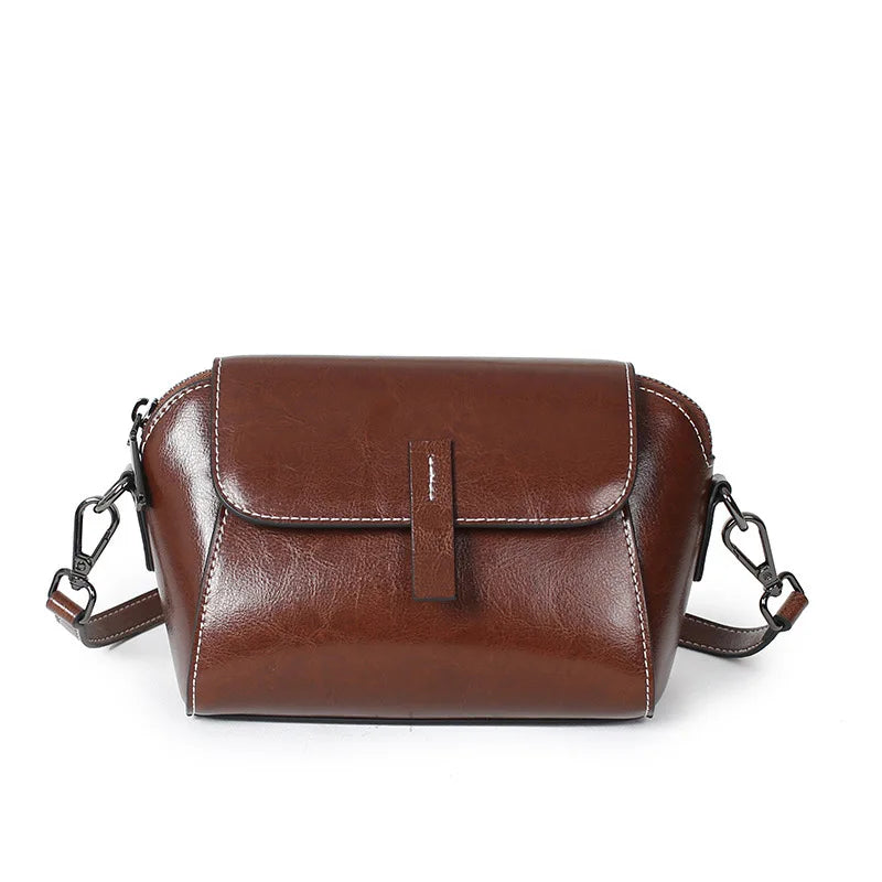 Femlion Oil Wax Leather Crossbody Shell Bag