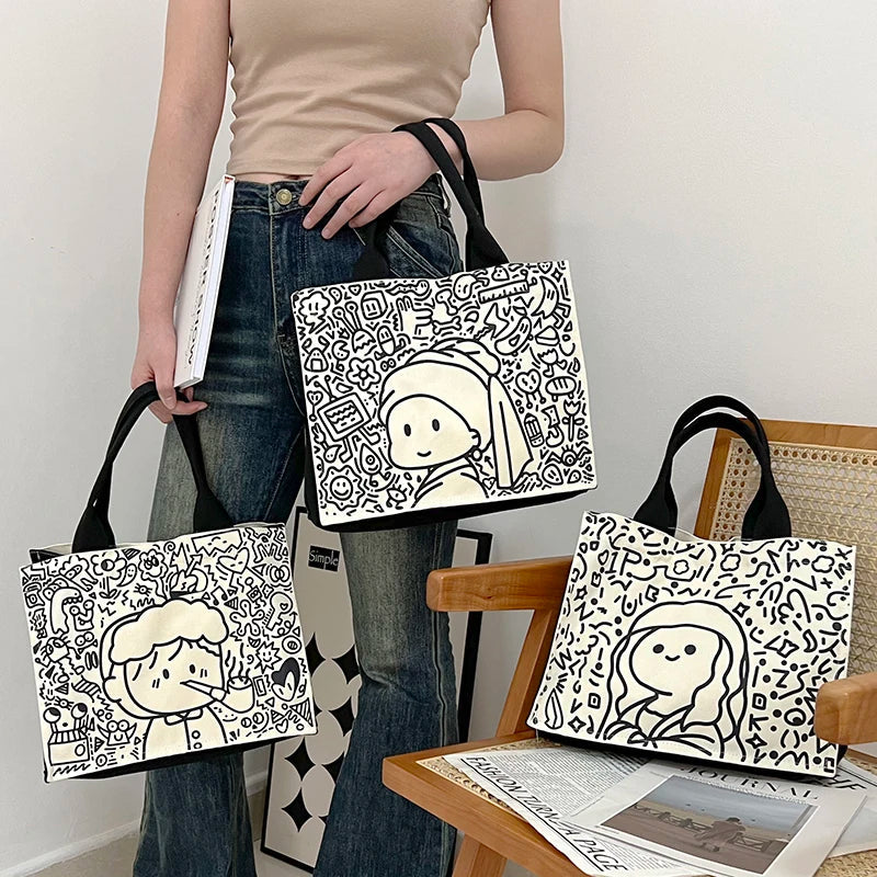 Femlion Canvas Handbag Cute Square Tote Famous Painting Designer Shopping Bag