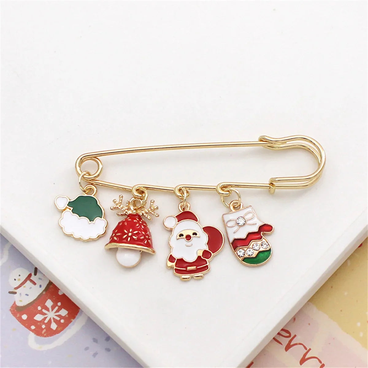 Femlion Christmas Big Needle Brooch | Enamel Santa Moon Snowflake Lapel Pins