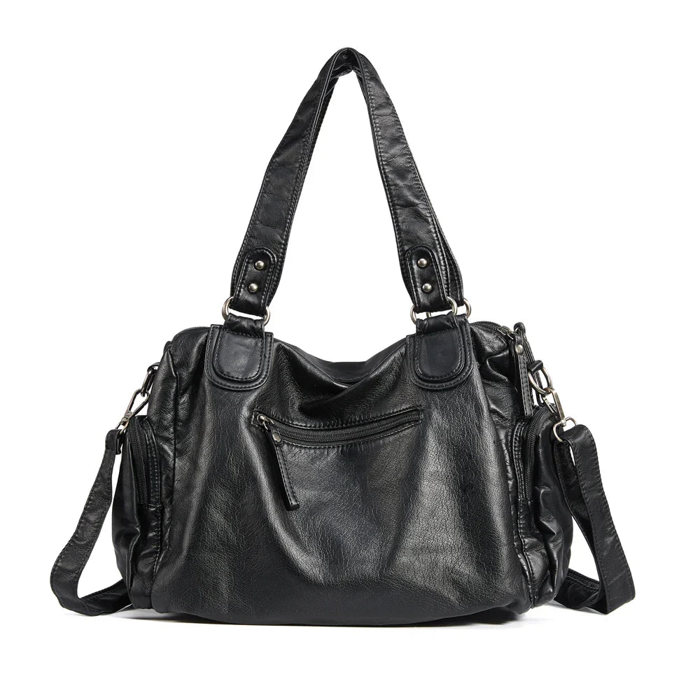 Femlion Washed Leather Hobo Bag: Spacious Crossbody Tote with Multiple Pockets