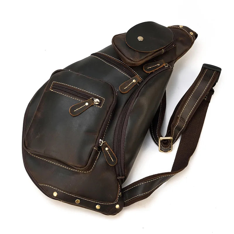 Femlion Genuine Leather Men's Chest Pack for iPad - Casual Brand Design