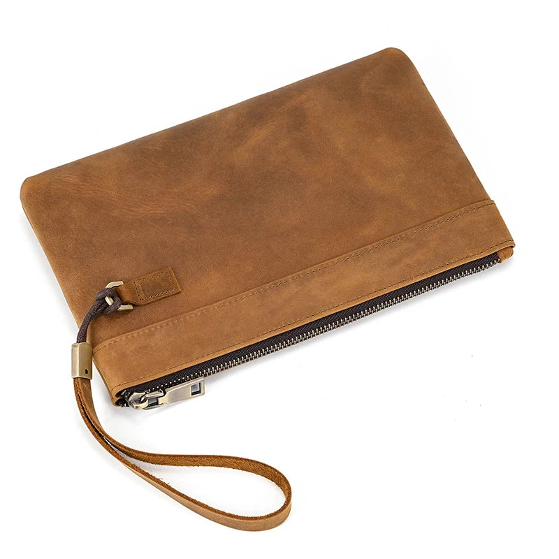 Femlion Vintage Leather RFID Handbag for Men, Business File Clutch Bag