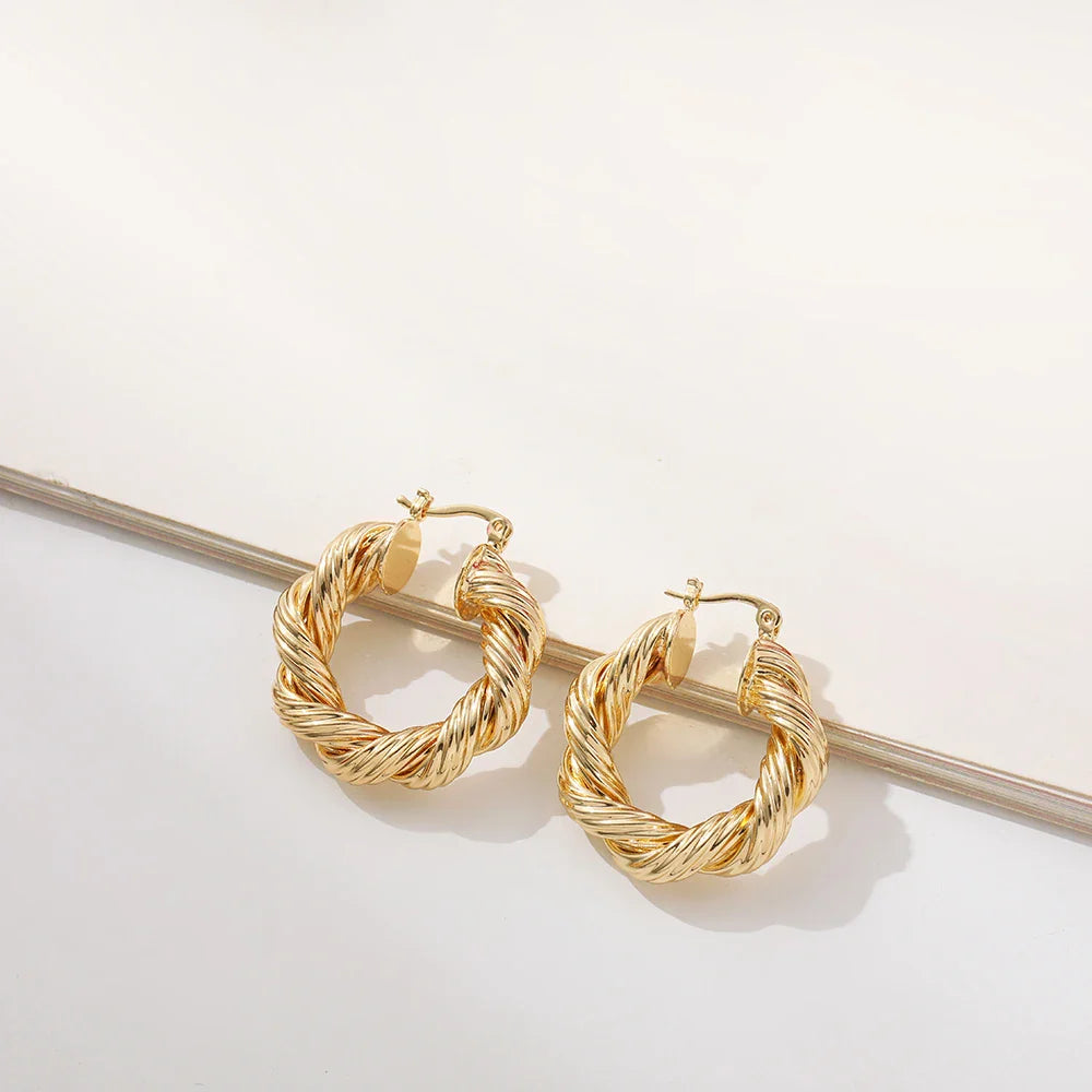 Femlion Gold Twisted Hoop Earrings: Retro Geometric Circle Round Earrings